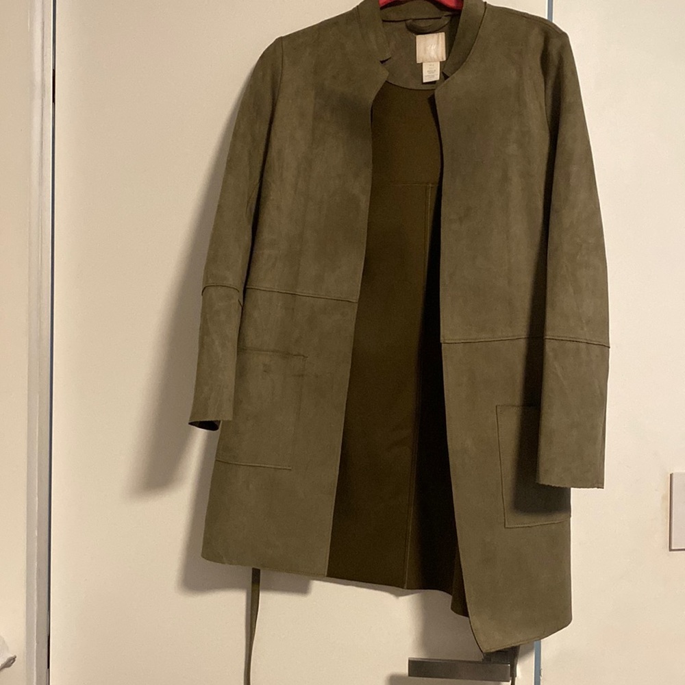 H&M Olive Green Faux Suede Jacket with Front Pockets Size S